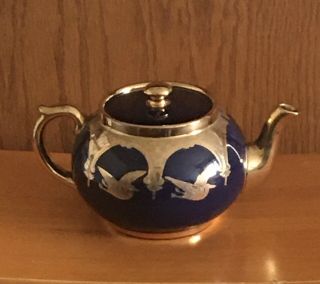 Vintage Gibson’s Cobalt Blue With Gold Birds Stoneware Teapot