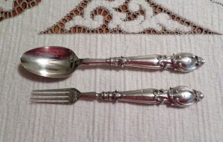 Vintage 1890 H & T Hilliard & Thomason Ornate Sterling Silver Spoon & Fork Set