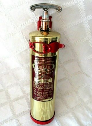 Antique Fire Brass Extinguisher - General Quick - Aid Handle Pump W Bracket - 13 "