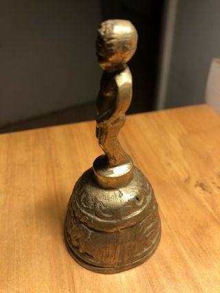Old Vintage Brussels Belgium Manneken Pis Brass Bell Ornate Handbell Boy Peeing 3