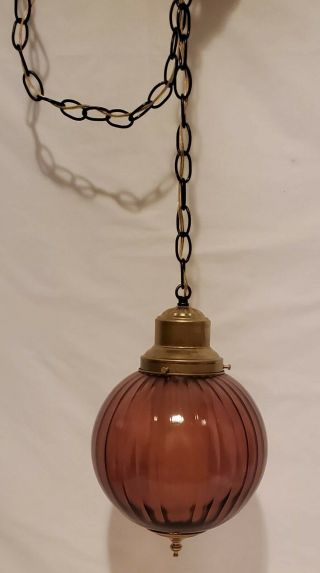 Vintage Purple Glass Swag Lamp With Brass Fixtures - Wiring