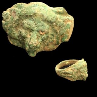 Ancient Roman Bronze Lion Bust Ring - 200 - 400 Ad (3)