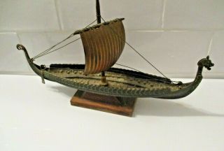 Vintage Bronze Copper Brass Metal Fdw Aagaard Viking Longboat Ship Denmark Lk