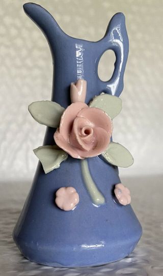 Vintage Japan Figurine Porcelain Ceramic Miniature Vase Pitcher Roses