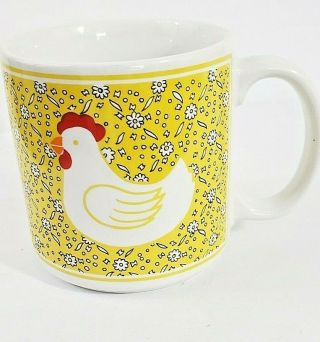 Vintage Yellow Chicken J.  S.  N.  Y.  Coffee Mug Country Floral 1980s Made Taiwan 12oz