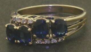 Vintage 14k Yg 1.  08ct Diamond & Blue Sapphire Cocktail Ring Size 7