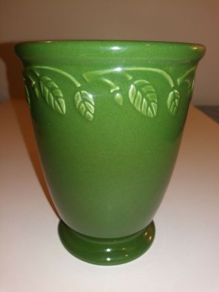 Longaberger Pottery Vase Ceramic Sage Green Garden W/leaves 4 " W X 5 " Ht