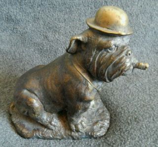 Vintage Cast Bronze Churchill Bulldog English Dog Hat Tie Cigar Statue