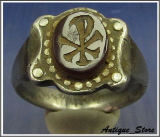 CHI - RHO Ancient Silver Roman Cristianity Ring INTAGLIO 3