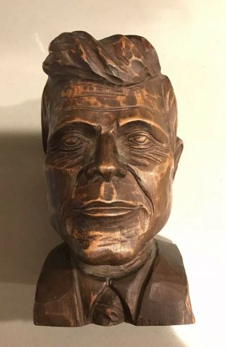 Vintage Jfk Carved Wood Bust John F.  Kennedy U.  S.  President History Rare