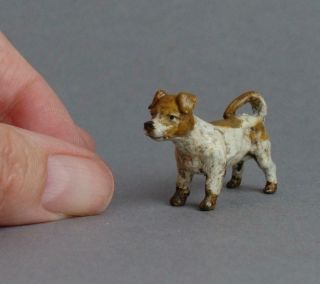 Tiny Vintage Cold Painted Bronze Miniature Dog Jack Russell Terrier Nipper