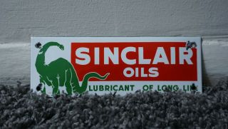 Vintage Sinclair Porcelain Sign Gas Motor Oil Can Station Pump Dino Gasoline Ad
