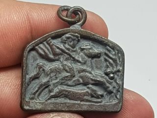 Late Medieval Bronze Icon Depicting Horse And Rider.  16,  4 Gr.  31 Mm