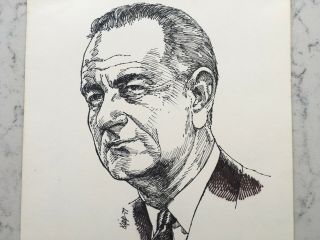Lbj Lyndon B.  Johnson Pen And Ink Illustration Art Sketch Drawing 1977