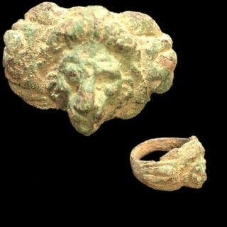 Ancient Roman Bronze Lion Bust Ring - 200 - 400 Ad (15)