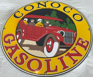 Vintage Conoco Gasoline Porcelain Sign Motor Oil Vehicle Gas Pump Plate