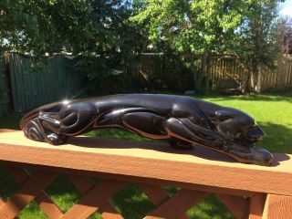 Mid Century Black Panther Ceramic Sculpture Jaguar Vintage 20” Rhinestone Eyes
