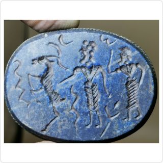 Ancient Sassanian Lapis Lazuli Seal Intaglio Stone Brass Stamp 33