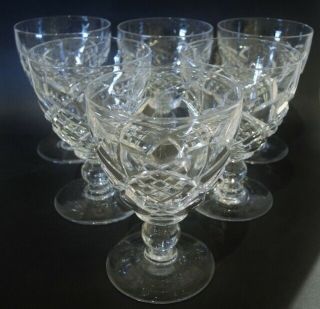 6 Vintage Stuart Crystal Diamond Cut Water Or Wine Glasses 1926 - 1950.