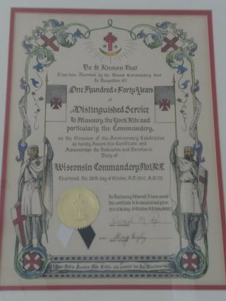 Masonic Knights Templar Award Plaque 1990 Commandery Distinguished Service