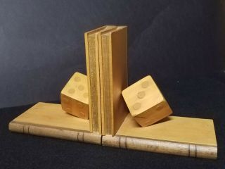 Vintage Wooden Book/dice Bookends