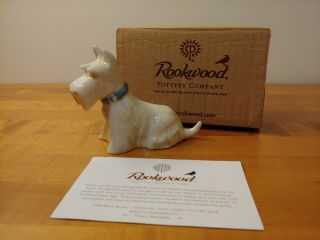 Vintage Rookwood Pottery Sitting White Scottish Terrier Scotty Dog W/ Orig Box