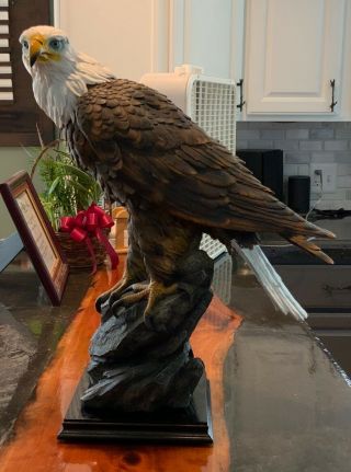 Mighty Bald Eagle Perching On Rock Freedom Statue Figurine Large 21” Tall