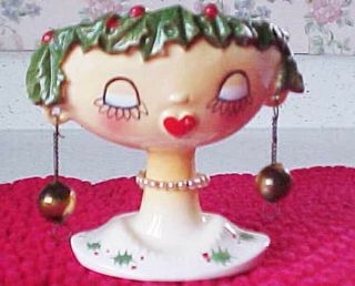 Vtg Holt Howard 1959 My Fair Lady Christmas Holly Head Vase Candle Bowl