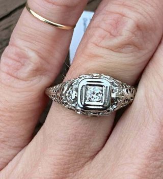 Retro Vintage Fine Filigree Engagement Ring 14k White Gold Fn 2 Ct Round Diamond