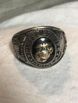 Vintage Sterling Silver An Gold Usmc Ring Size 11 United States Marine Corps 12g
