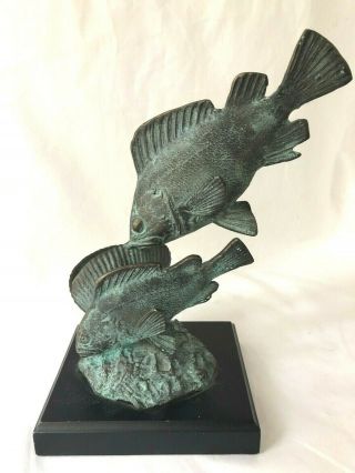 Vintage Metal Fish Shell Sculpture Statue Verdigris Green Beach Cottage Korea