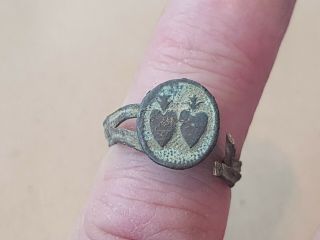 Very Rare Post Medieval Copper Alloy Lovers Ring.  L85i