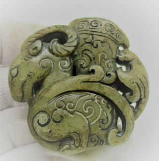 Old Antique Chinese Qing Jade Stone Carving Of A Ram
