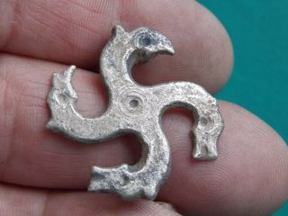 Detector Finds Ancient Viking Silvered Triskele Pendant With Four Raven Headss