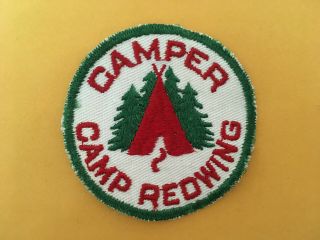 Camp Redwing Camper,  Cut Edge Round Camp Patch,  Firecrafter,  1940s