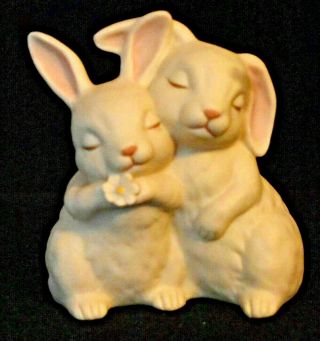 Bunny Rabbit Couple Figurine He Loves Me Homco 1990 Signed 3.  75 Inches Tall