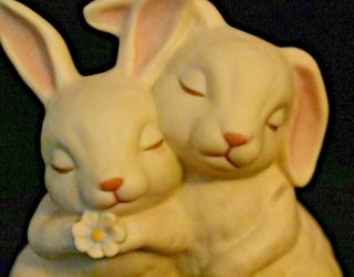 Bunny Rabbit Couple Figurine He Loves Me Homco 1990 signed 3.  75 inches tall 2
