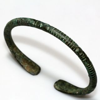 Very Rare Ancient Viking Bronze Decorated Bracelet Circa 690 - 1000 Ad