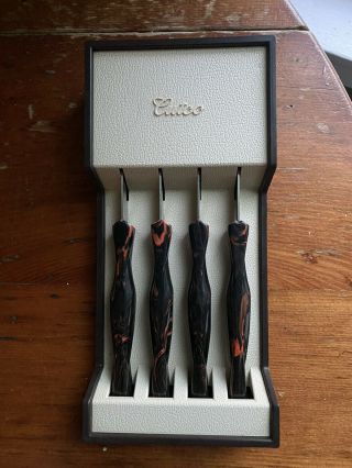 Set Of 4 Vintage Cutco 1759 Swirl Handle Table Steak Knives W/ Wall Holder
