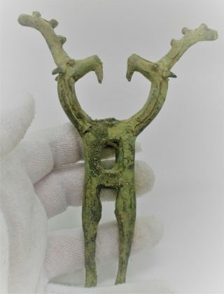 Circa 1000bce Ancient Luristan Bronze Master Of Animals Finial Rare