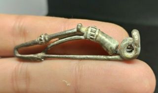 Scarce Ancient Celtic La Tene Culture Silver Fibula Brooch - 400 Bc