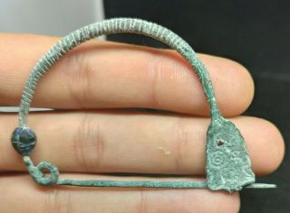 Iron Age / Hallstatt Culture Bronze Fibula Brooch With Bead - 1200/1000 Bc