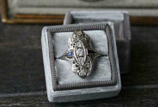 Vintage Art Deco Engagement Wedding Ring 2 Ct Round Diamond 14k White Gold Over