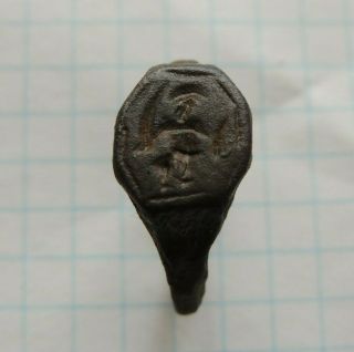 Ancient bronze ring Viking seal with a warrior 2
