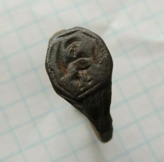 Ancient bronze ring Viking seal with a warrior 3