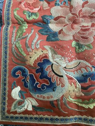 antique vtg chinese square silk embroidery panel forbidden stitch flowers Moths 2