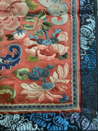 antique vtg chinese square silk embroidery panel forbidden stitch flowers Moths 3