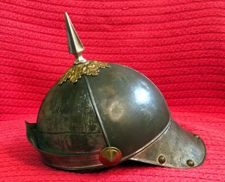 Vintage Late 1800s Fraternal Lodge Metal Pickelhaube Spiked Helmet