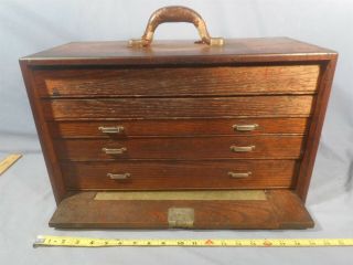 Vintage Oak Wood Machinist 5 Drawer Chest Tool Box (no Key) Antique Estate Find