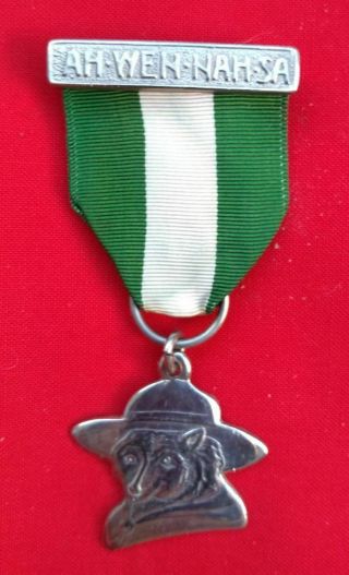 Vintage Ah - Wen - Nah - Sa Silver Raccoon Trail Medal Boy Scout Bsa Pin Sherm Landman